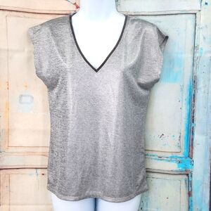 Morgan de Toi Silver‎ V Neck Top